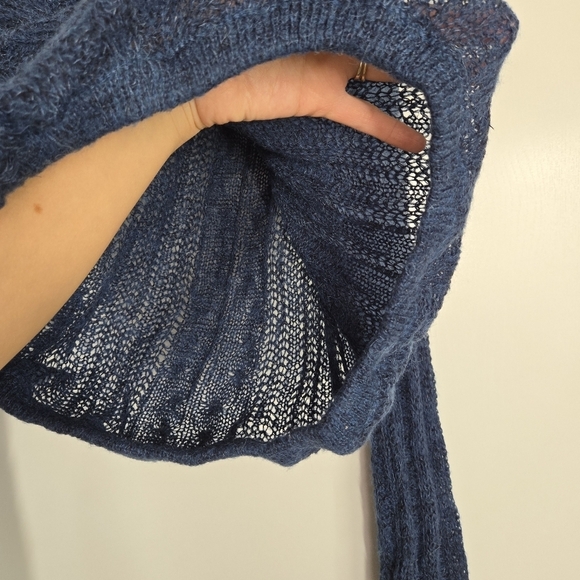 Free People‎ Navy Cosmos Combo Fuzzy Sweater Small Open Knit Wool Alpaca Blend - Picture 4 of 12
